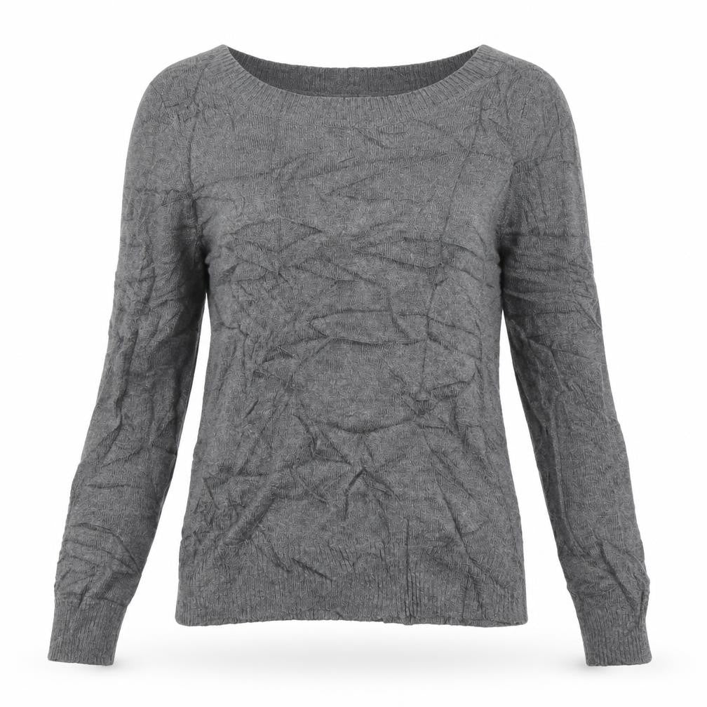 Front view of H&M women’s grey boat neck polyamide jumper, size XS