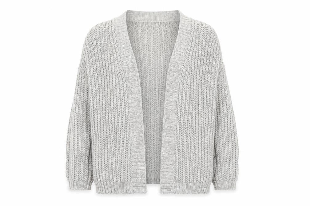 Front view of Millennium women’s grey v-neck acrylic jumper one size