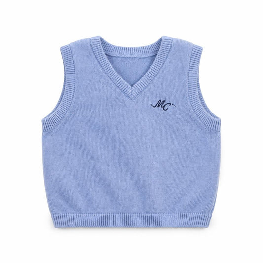 Front view of Mothercare boys’ blue cotton jumper, size 0-3, months pullover