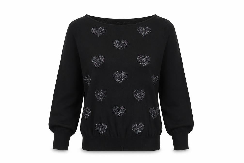 Front view of Next women’s black high neck geometric cotton jumper, size UK 6