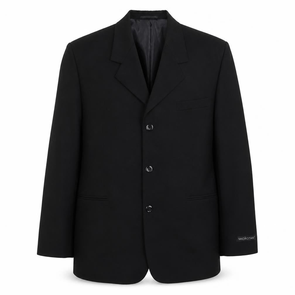 Front view of Barrington Bros men’s black polyester jacket suit jacket, size 40