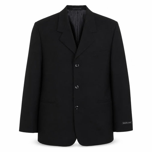 Front view of Barrington Bros men’s black polyester jacket suit jacket, size 40