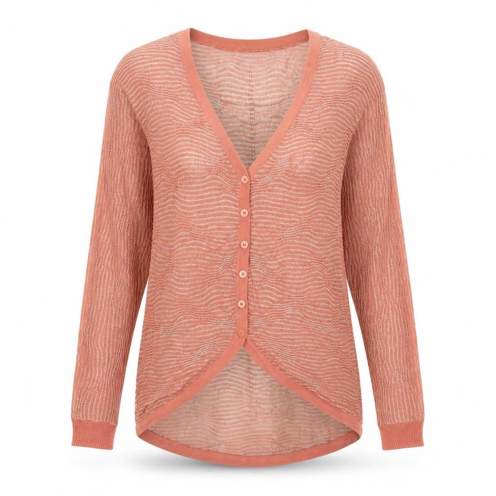 H by Halston Womens Pink V-Neck Striped Viscose Cardigan Jumper Size XS