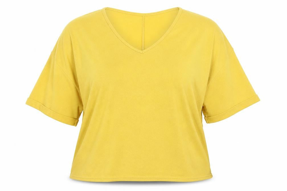 Front view of New Look women’s yellow v-neck polyester jumper, size L