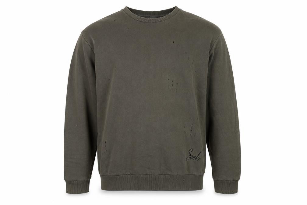 Front view of Seek men’s green cotton pullover sweatshirt, size S