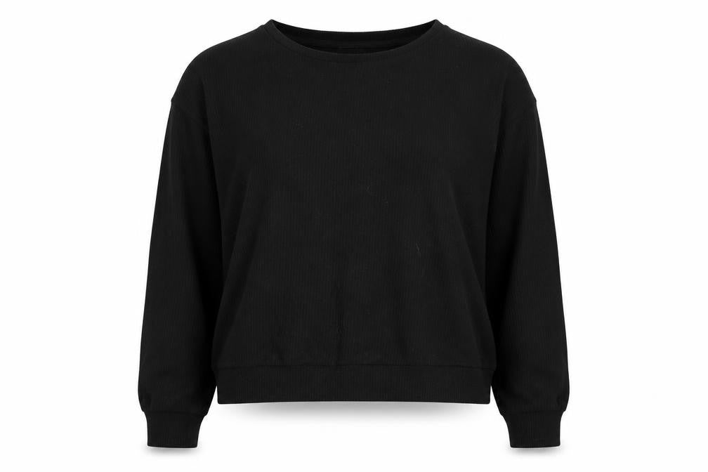 Front view of New Look women’s black round neck polyester jumper, size L