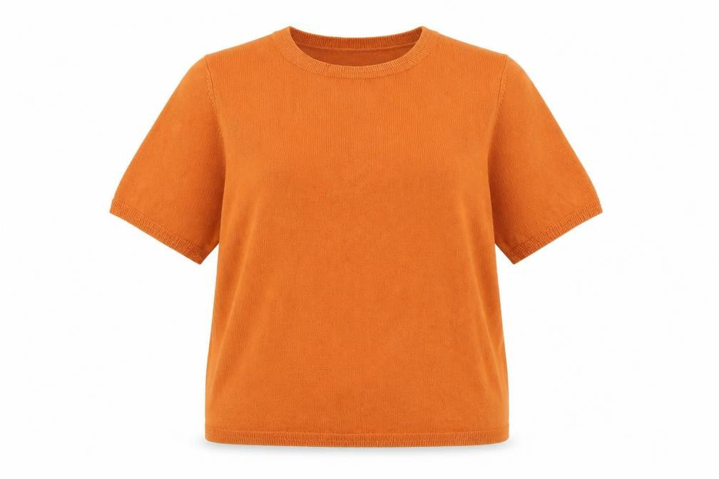 Front view of Marks & Spencer women’s orange acrylic pullover sweatshirt, size UK 16, pullover