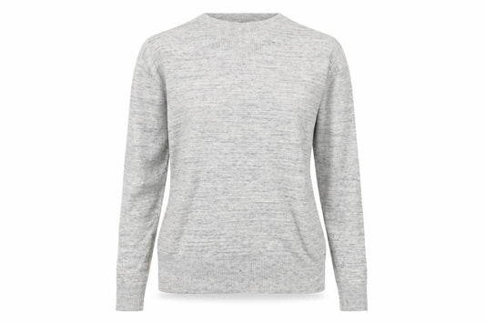 Front view of Next women’s grey crew neck striped viscose jumper, size UK 6