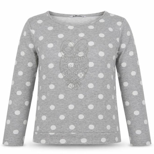Debenhams Womens Grey Crew Neck Polka Dot Cotton Pullover Jumper Size 14   - owl