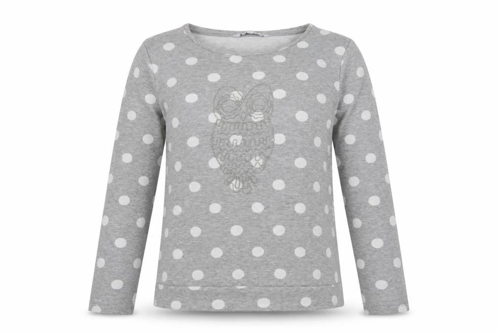 Debenhams Womens Grey Crew Neck Polka Dot Cotton Pullover Jumper Size 14   - owl