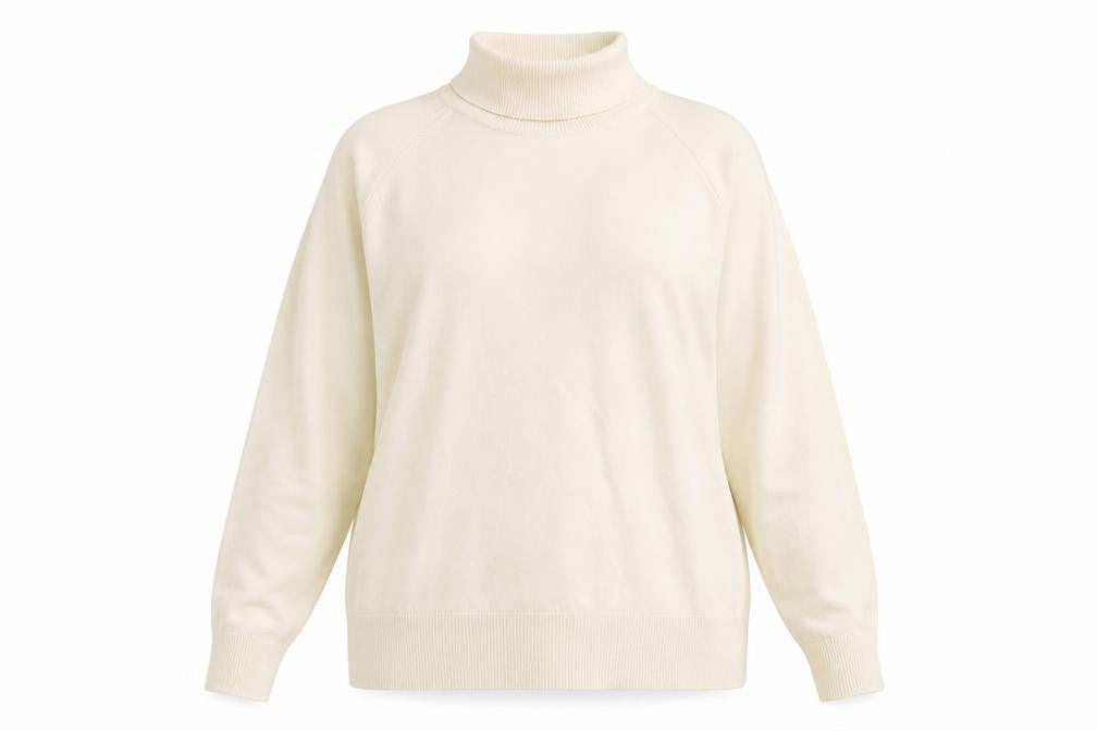 Front view of H&M women’s white acrylic pullover sweatshirt, size L, pullover