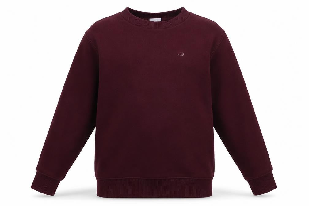 Front view of TU boys’ red crew neck cotton jumper, size 4, years pullover