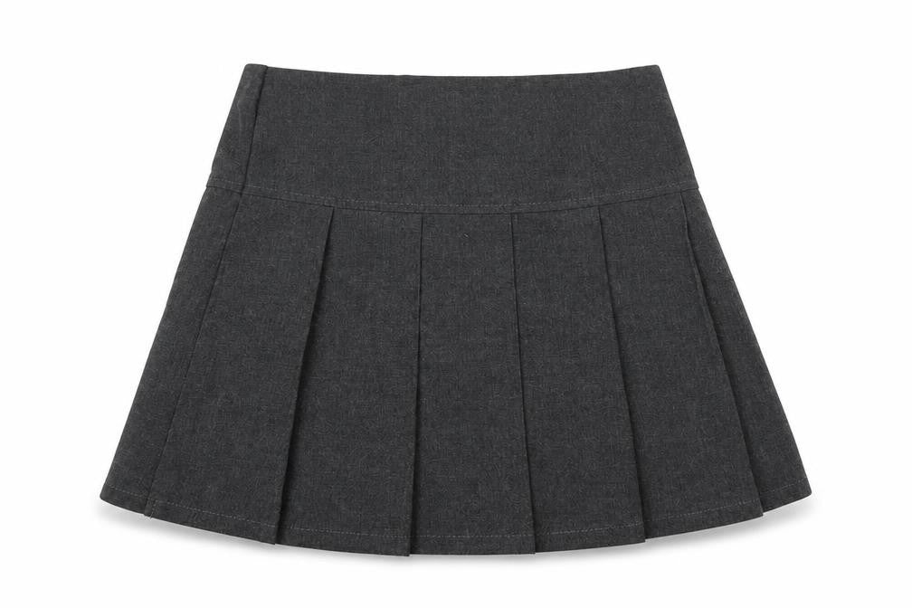 Front view of Marks & Spencer girls’ grey polyester pleated skirt, size 3-4, years regular