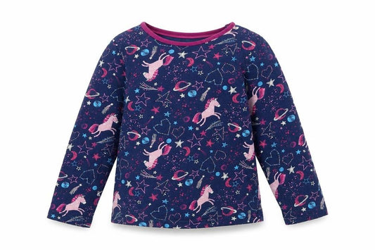 Front view of Nutmeg girls’ multicoloured geometric cotton top pyjama top, size 5-6, years