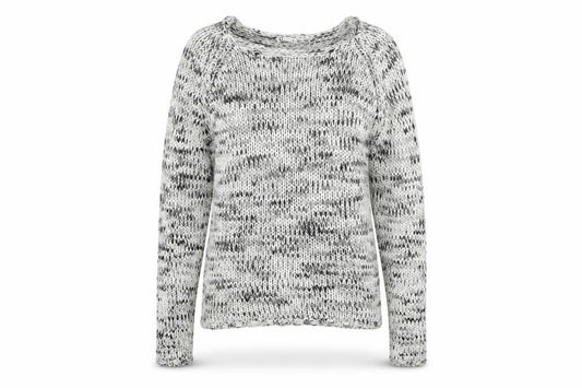 Front view of Cubus women’s grey round neck acrylic jumper, size M