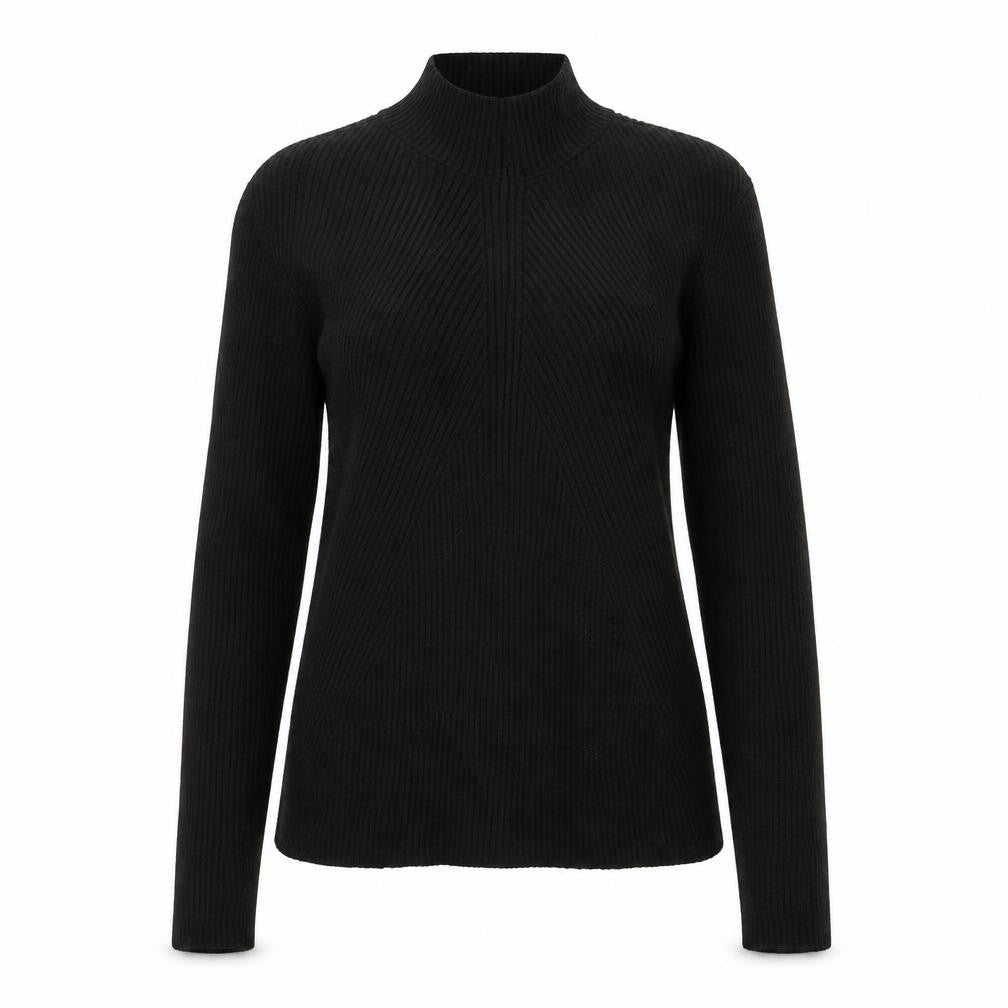Front view of H&M women’s black mock neck viscose jumper, size M