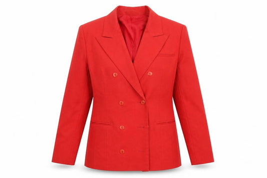 Front view of Etam women’s red polyester jacket blazer, size UK 12