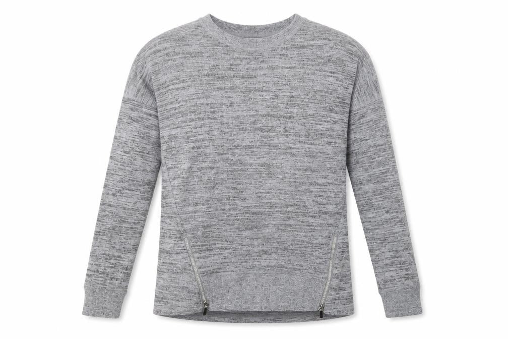 Front view of Peacocks women’s grey crew neck polyacrylate fibre jumper, size UK 10