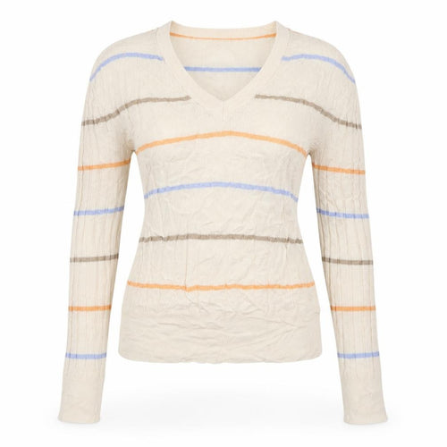 Marks and Spencer Womens Ivory Boat Neck Striped Cotton Pullover Jumper Size S