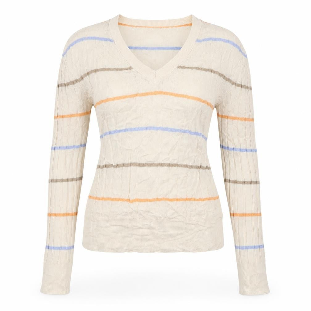 Marks and Spencer Womens Ivory Boat Neck Striped Cotton Pullover Jumper Size S
