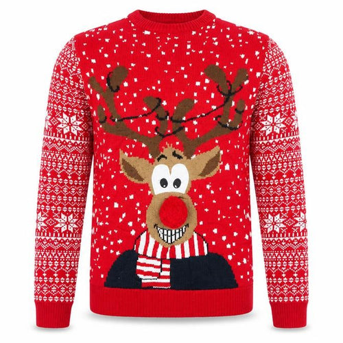 F&F Mens Red Round Neck  Acrylic Pullover Jumper Size XS   - Rudolph