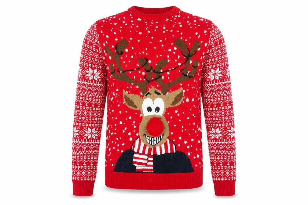 F&F Mens Red Round Neck  Acrylic Pullover Jumper Size XS   - Rudolph