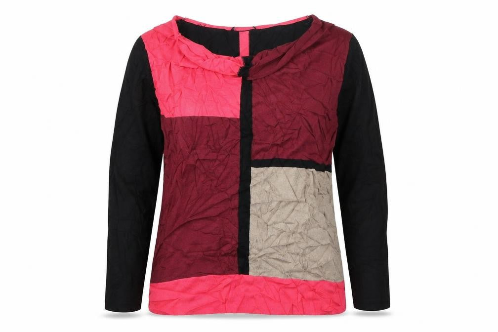 Front view of Comma women’s multicoloured round neck geometric viscose jumper, size UK 12