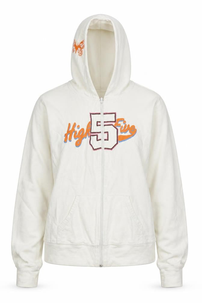Stradivarius Womens White  Cotton Full Zip Hoodie Size S  Zip - High Five