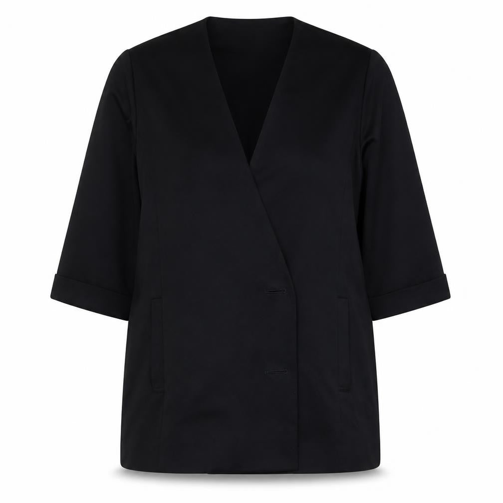 Front view of Country Casuals women’s black jacket, size M, button