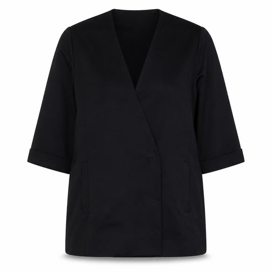 Front view of Country Casuals women’s black jacket, size M, button