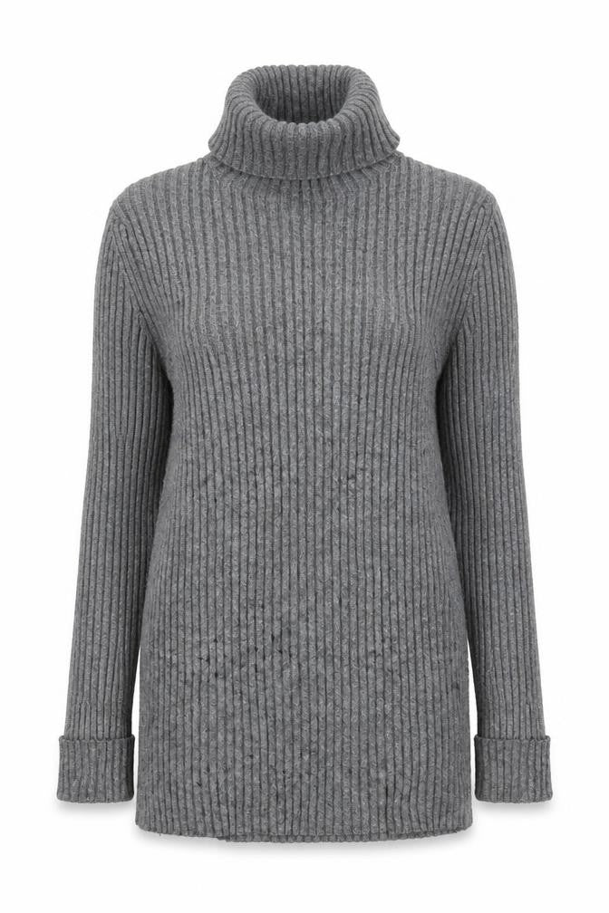 Front view of Just Be You women’s grey roll neck viscose jumper, size S