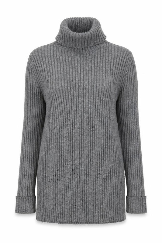 Front view of Just Be You women’s grey roll neck viscose jumper, size S