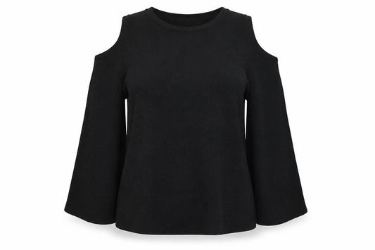 Front view of H&M women’s black polyester basic t-shirt, size M, round neck
