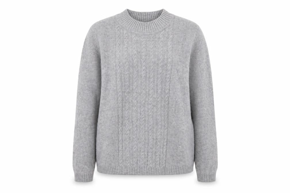 Front view of ISLE women’s grey crew neck nylon jumper, size S