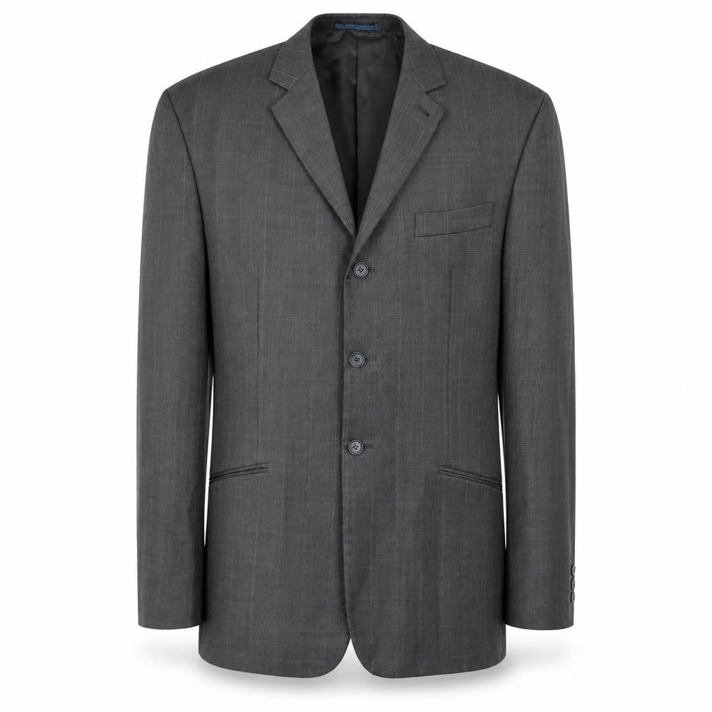 Front view of Next men’s grey plaid wool jacket blazer, size 44
