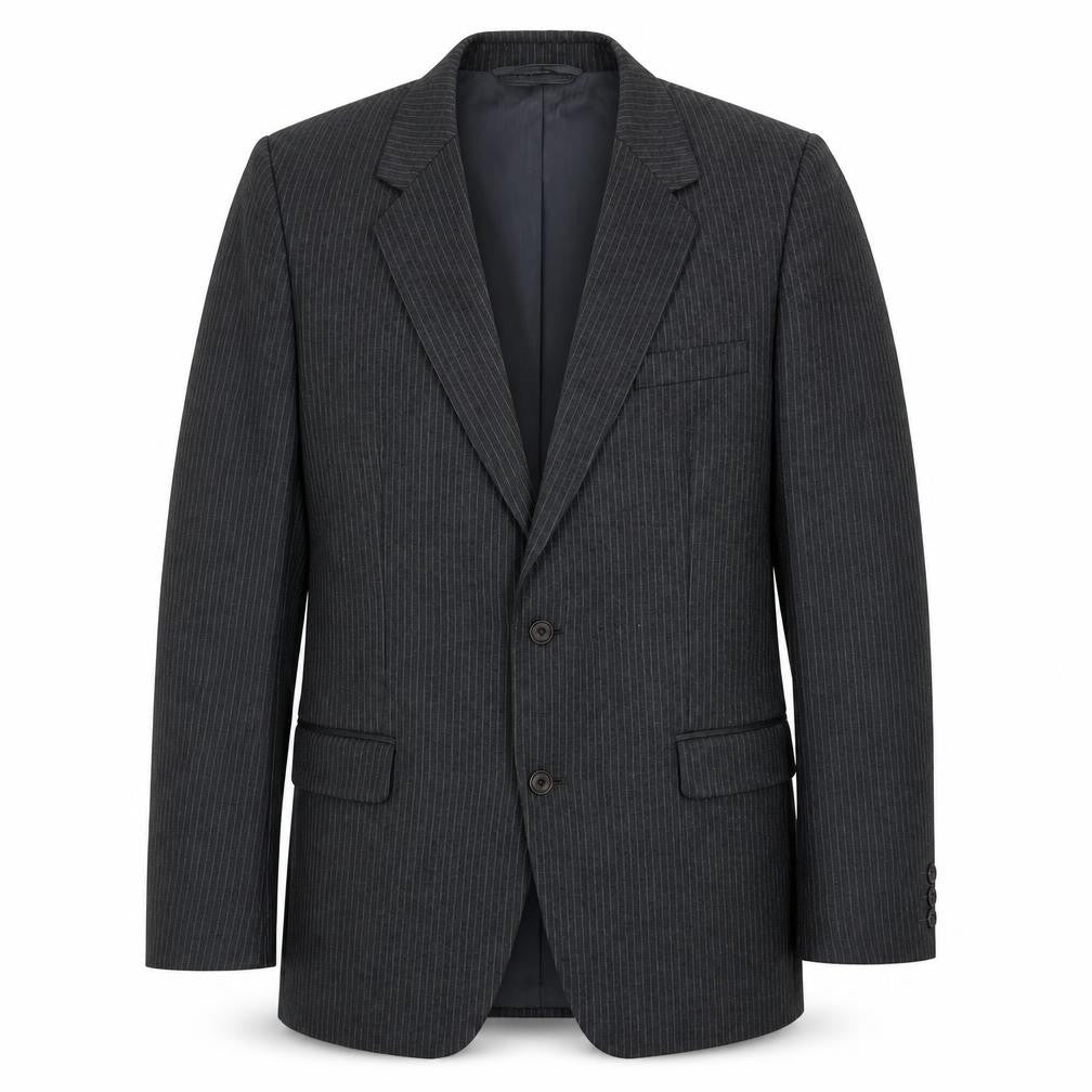 Front view of Anthony Loretto men’s grey striped wool jacket blazer, size 40