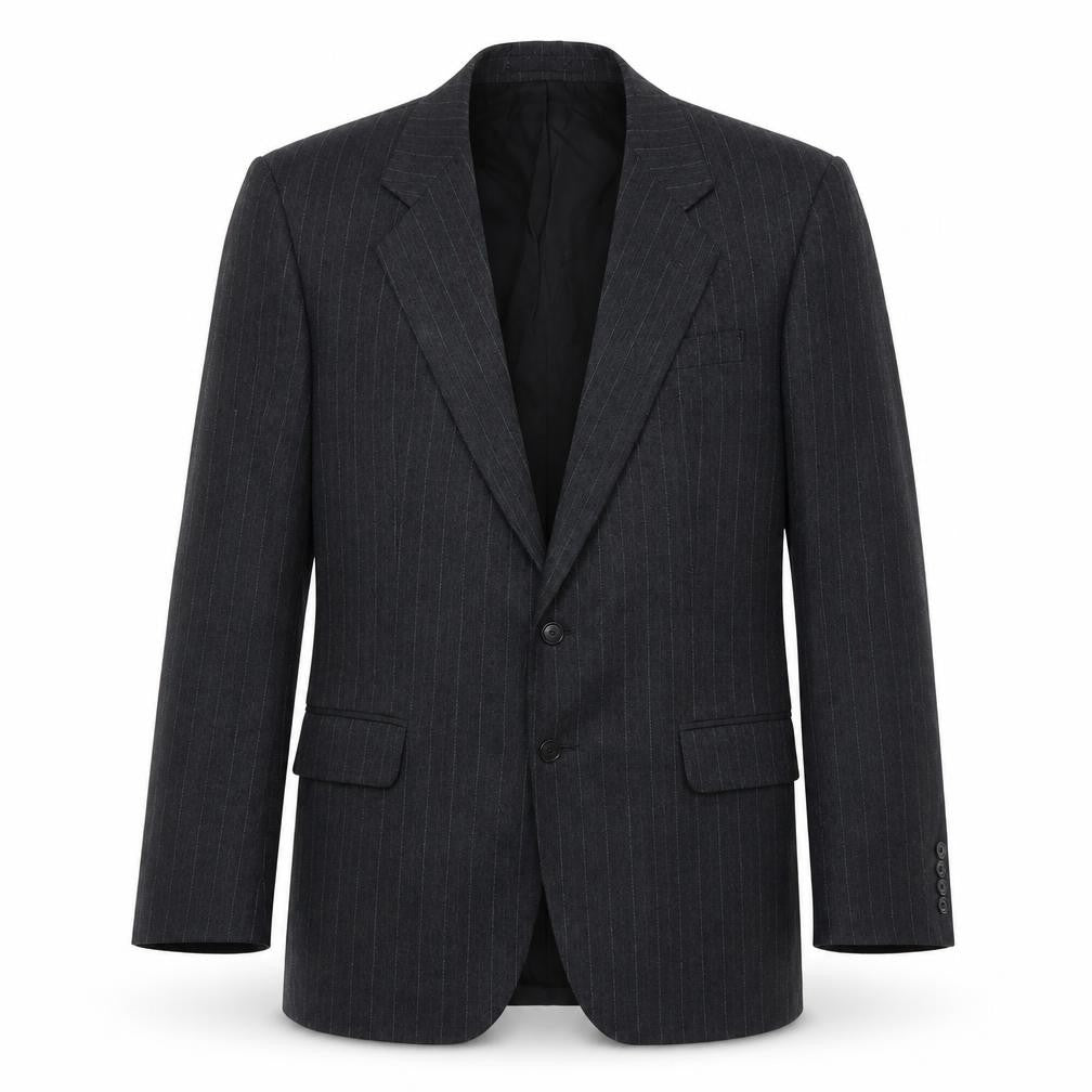 Front view of St Michael men’s grey striped wool jacket blazer, size 38