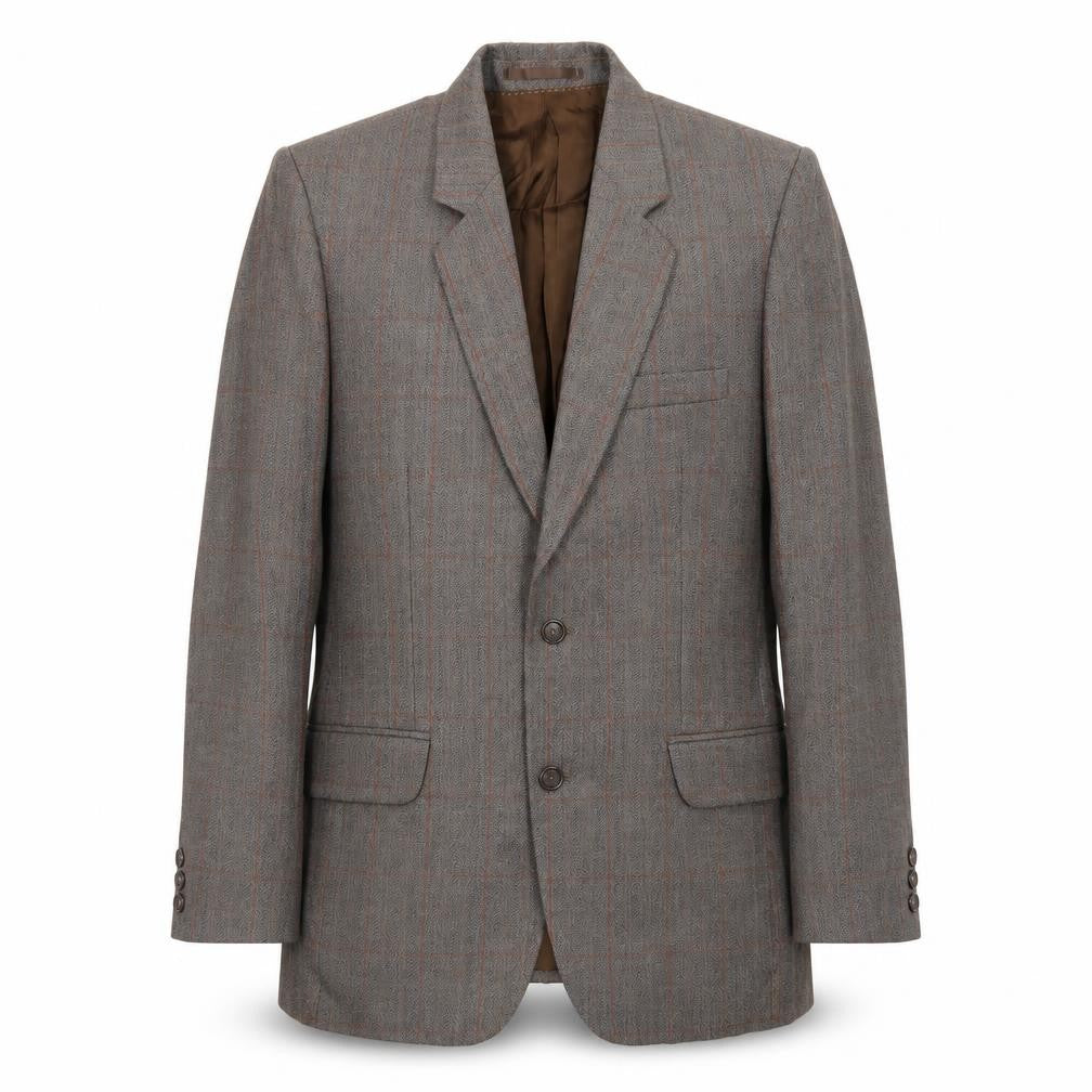 Front view of Hector James men’s grey plaid wool jacket blazer, size 38