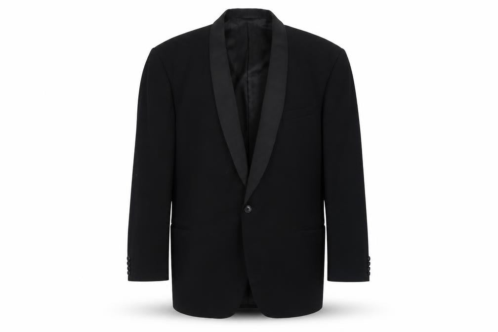 Front view of Society men’s black wool jacket blazer, size 40