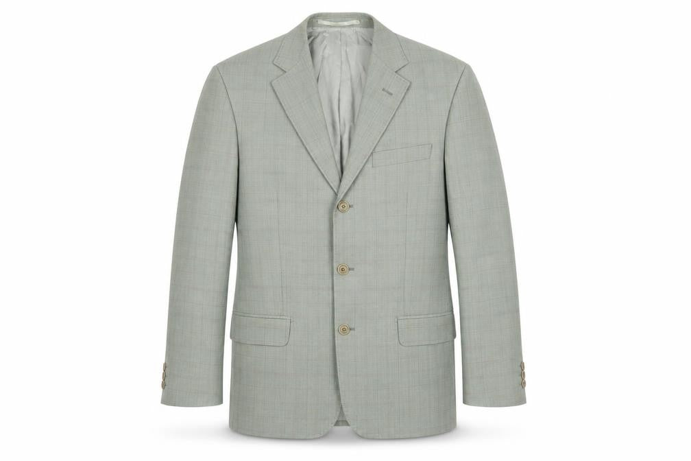 Front view of Marks & Spencer men’s green plaid wool jacket blazer, size 38