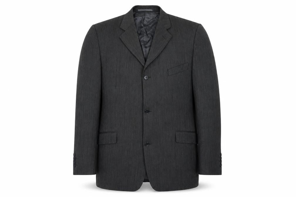 Front view of Blakes men’s grey striped wool jacket blazer, size 46