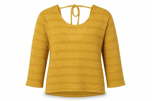 Front view of Next women’s yellow round neck polyester jumper, size UK 14