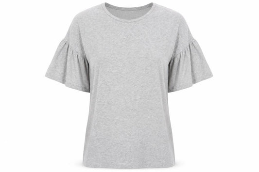 Front view of Atmosphere women’s grey polyester basic t-shirt, size UK 10, round neck