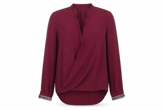 Front view of Red Herring women’s purple polyester basic blouse, size UK 10, v-neck