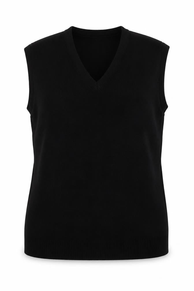 Front view of uni form women’s black acrylic pullover sweatshirt, size UK 14, pullover