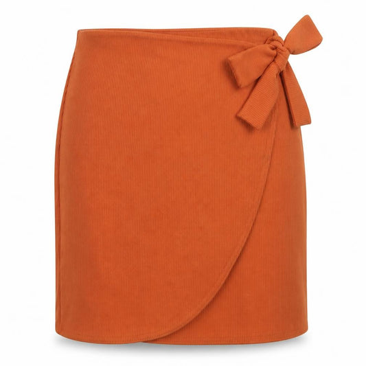 Front view of PRETTYLITTLETHING women’s orange polyester a-line skirt, size UK 12