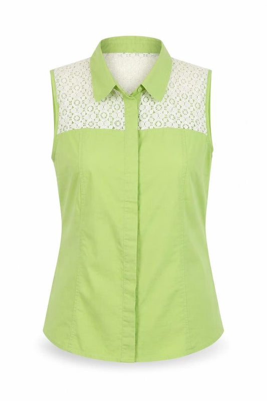 Front view of Next women’s green floral cotton basic button-up, size UK 12, collared