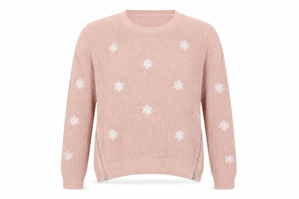Front view of Next women’s pink roll neck geometric acrylic jumper, size UK 10
