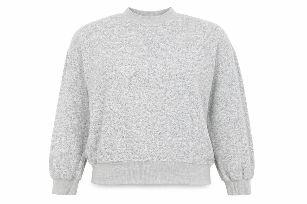 Front view of Topshop women’s grey viscose pullover sweatshirt, size UK 14, pullover