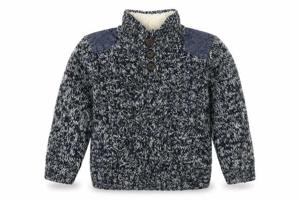 Front view of Rebel girls’ blue high neck acrylic jumper, size 2-3, years pullover